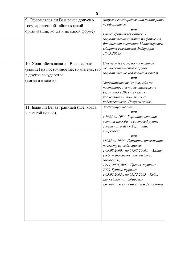 Образец заполнения анкеты форма 4 для допуска к гостайне в word