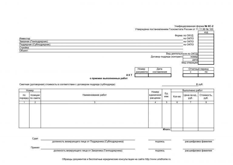 Акт кс2 форма образец заполнения