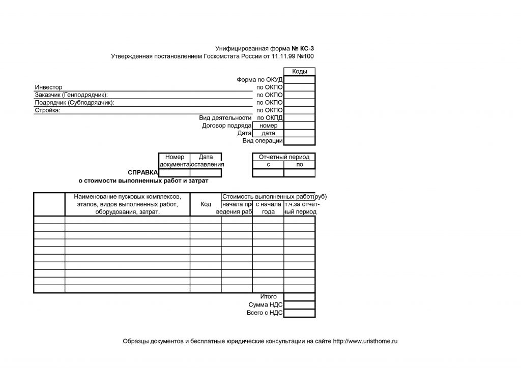 Унифицированная форма кс 3 образец заполнения