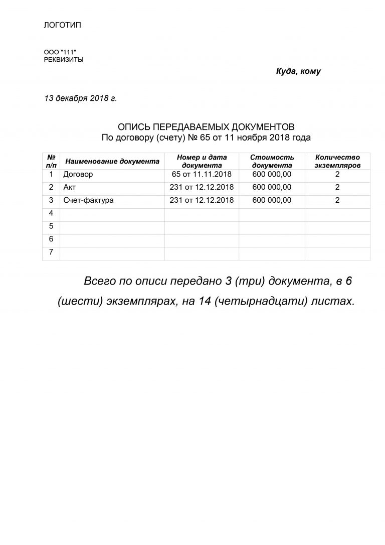 Опись документов для передачи другой организации образец 2024