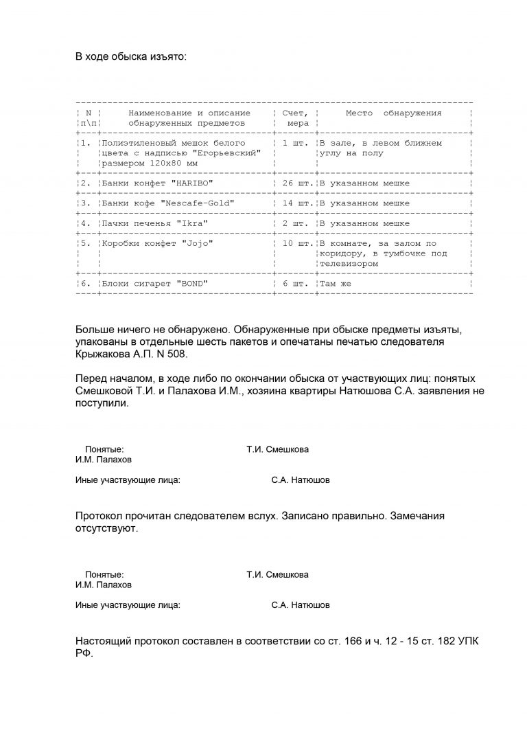 Какие могут быть составлены приложения к протоколу обыска