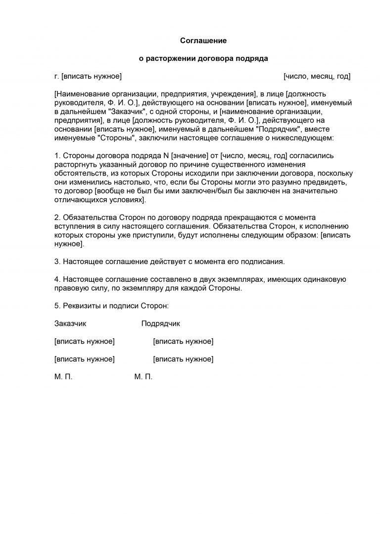 Расторжение договора подряда. Договор расторжения договора подряда. Расписка о расторжении договора.